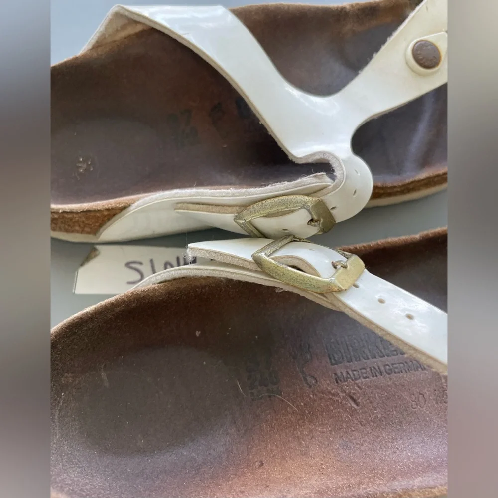 White Leather Toe-Post Sandals - Women's Comfort Footbed - Picture 6 of 6
